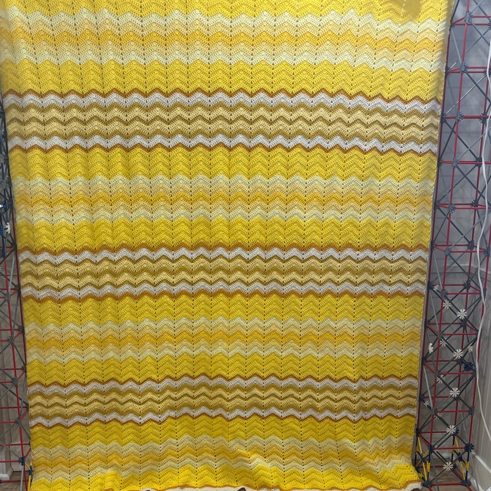 Vintage Yellow Chevron Crochet Blanket